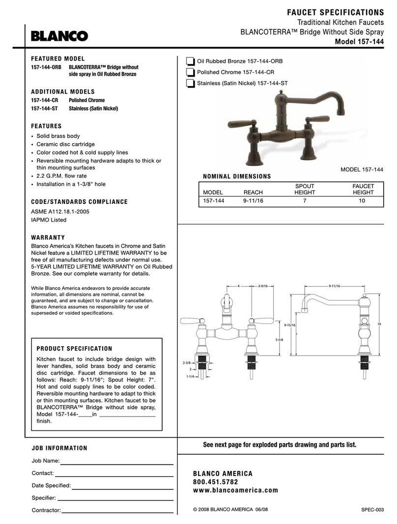 Blanco Traditional Kitchen Faucet Bridge Without Side Spray... Specifications