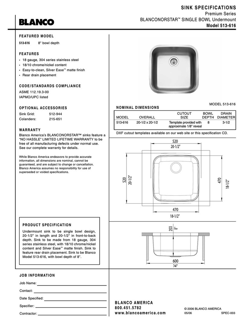 Blanco Single Bowl Undermount 513-616 User manual Blanco Single Bowl Undermount 513-616 User manual
