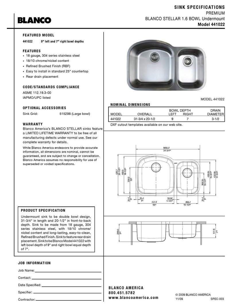 Blanco Stellar 1.6 Bowl Undermount 441022 User manual Blanco Stellar 1.6 Bowl Undermount 441022 User manual