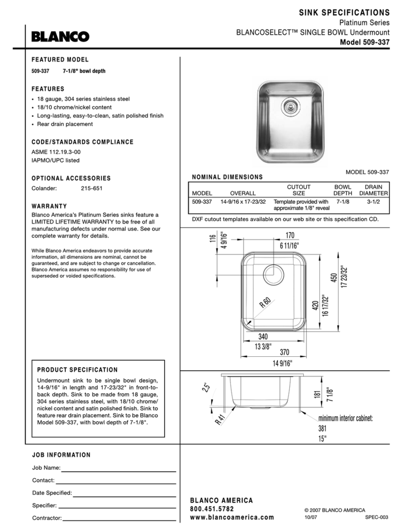 Blanco Single Bowl Undermount 509-337 User manual