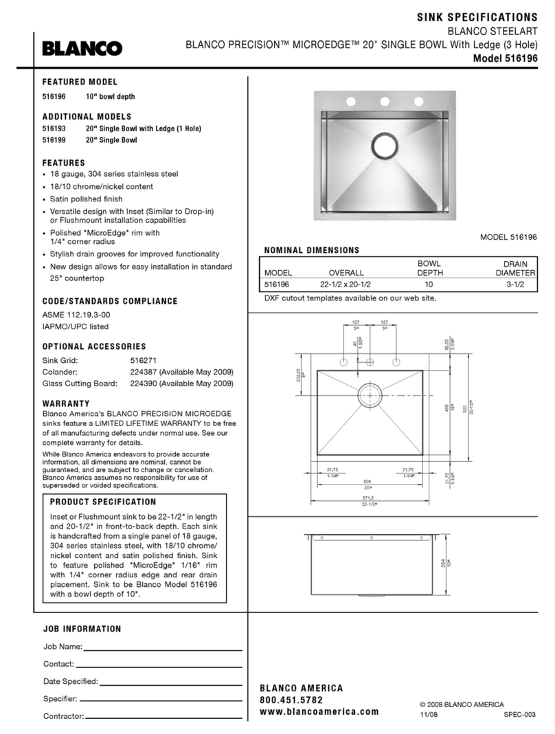Blanco Precision Microedge Sink 516196 User manual Blanco Precision Microedge Sink 516196 User manual