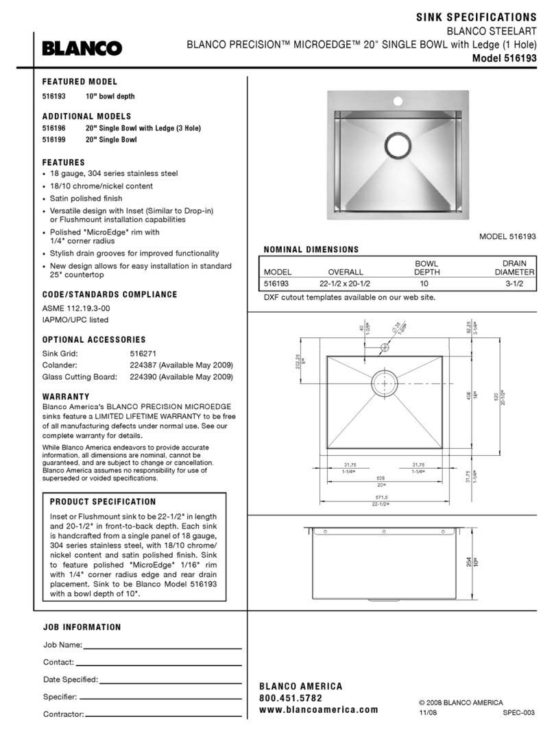Blanco Precision Microedge Sinks 516193 User manual Blanco Precision Microedge Sinks 516193 User manual