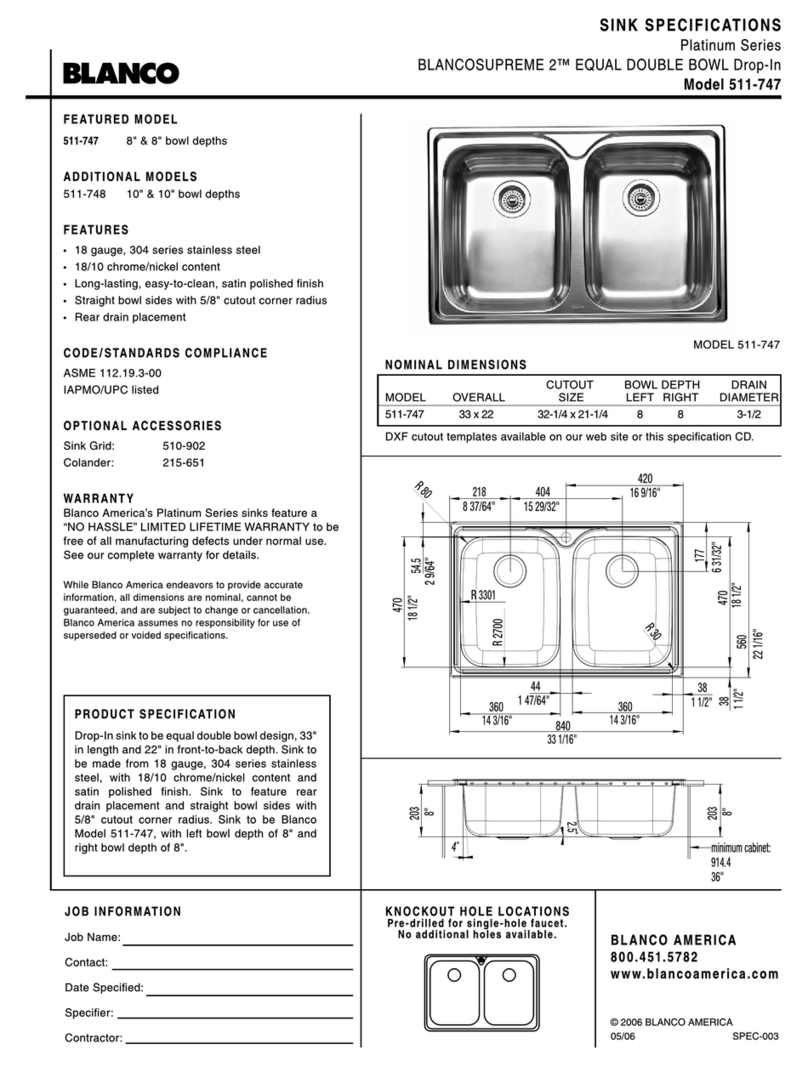 Blanco Equal Double Bowl Drop-In 511-747 Specifications