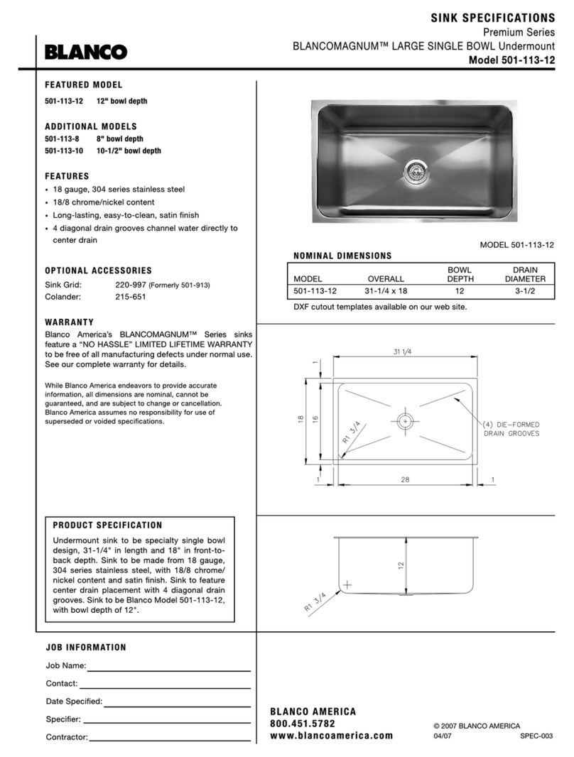 Blanco Large Single Bowl Undermount 501-113-12 User manual Blanco Large Single Bowl Undermount 501-113-12 User manual