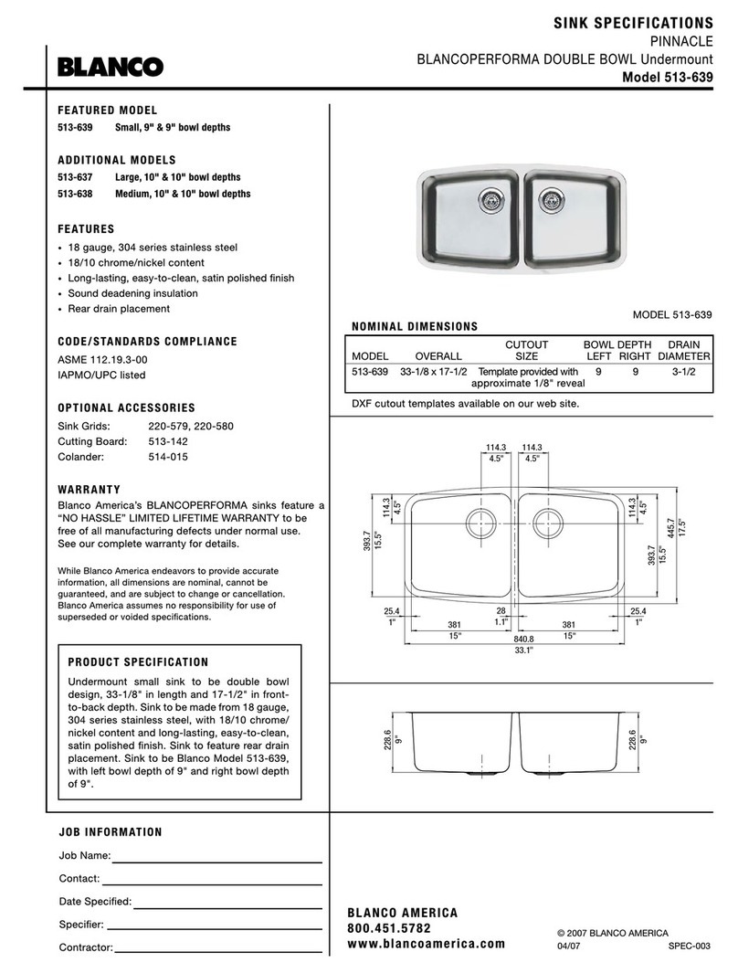 Blanco Double Bowl Undermount 513639 Specifications