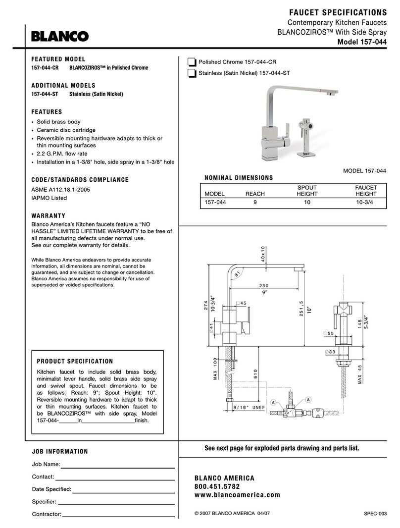 Blanco Contemporary Kitchen Faucet with Side Spray... User manual