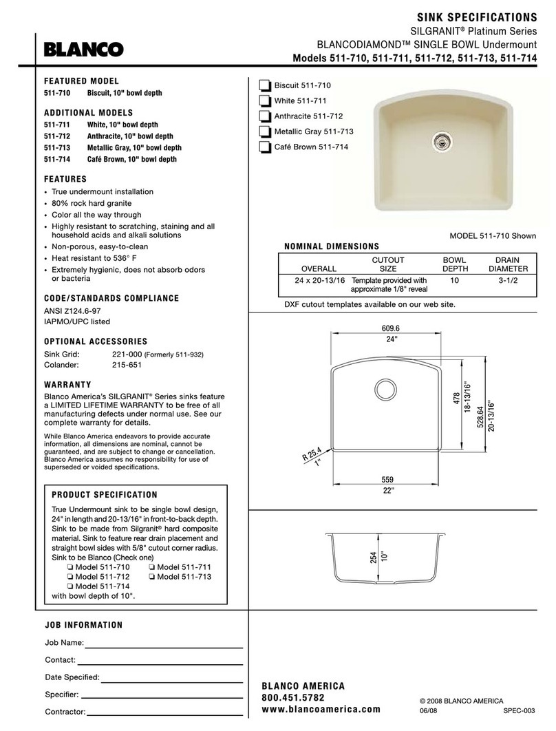 Blanco BlancoDiamond 511-710 Specification sheet Blanco BlancoDiamond 511-710 Specification sheet