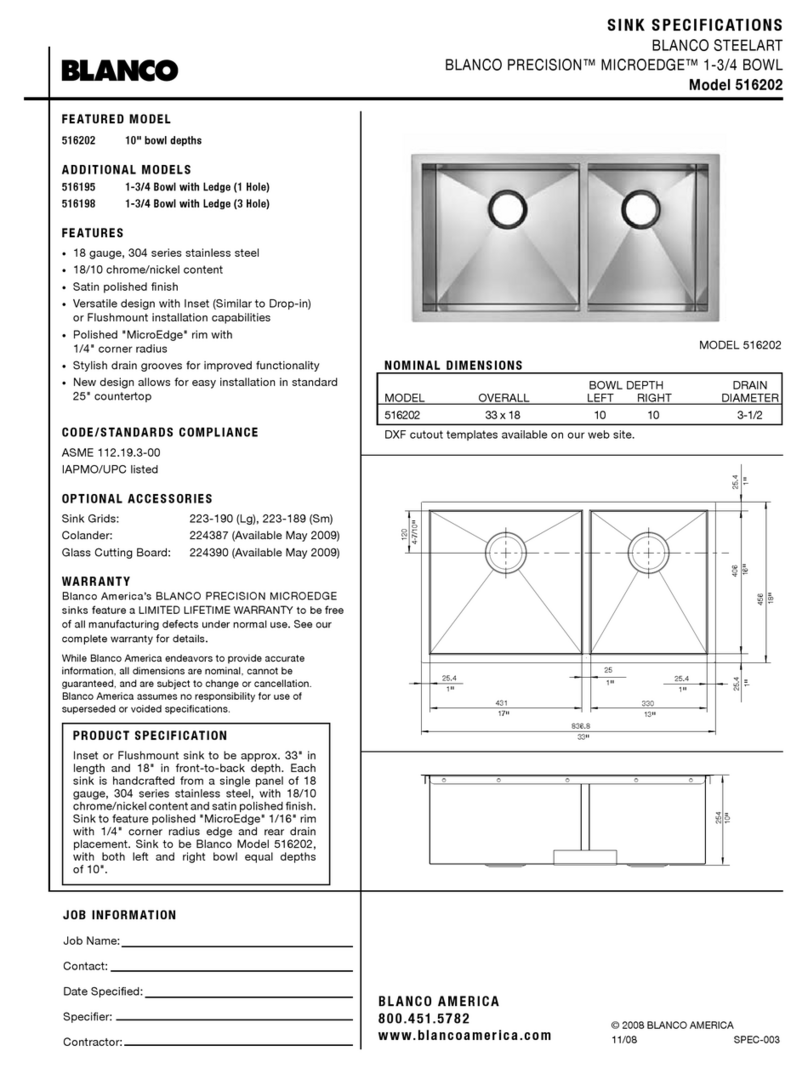 Blanco Precision MicroEdge 516202 Specification sheet