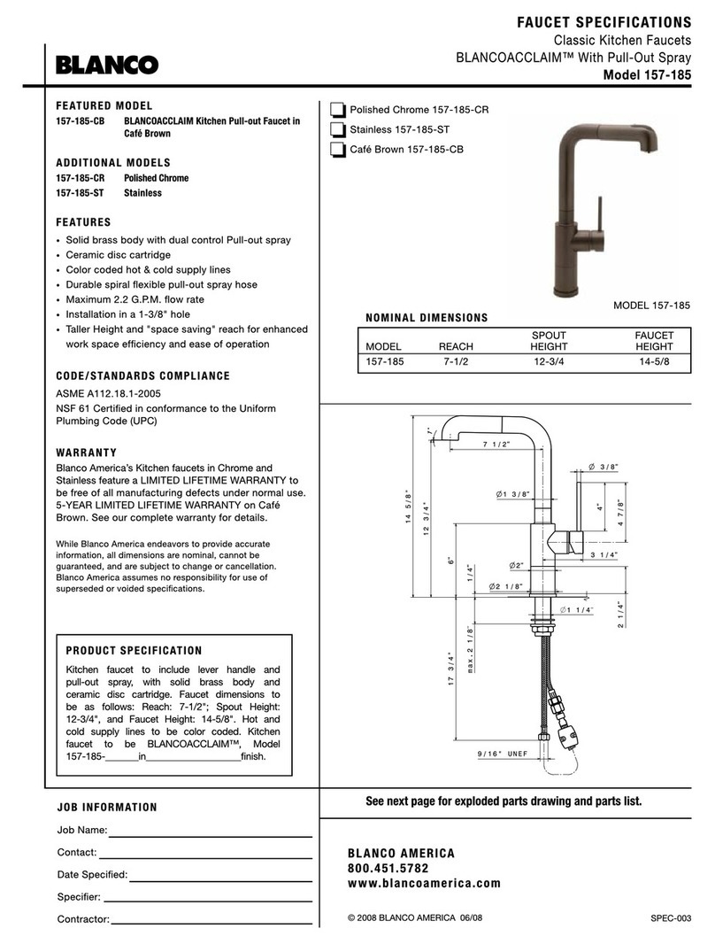 Blanco BlancoAcclaim 157-185 Specification sheet Blanco BlancoAcclaim 157-185 Specification sheet