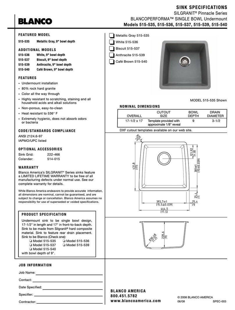 Blanco BLANCOPERFORMA 515-535 Specification sheet Blanco BLANCOPERFORMA 515-535 Specification sheet