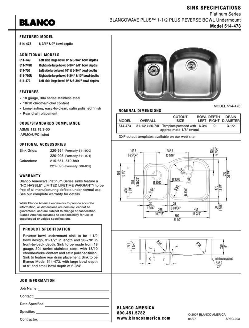 Blanco 514-473 Specification sheet