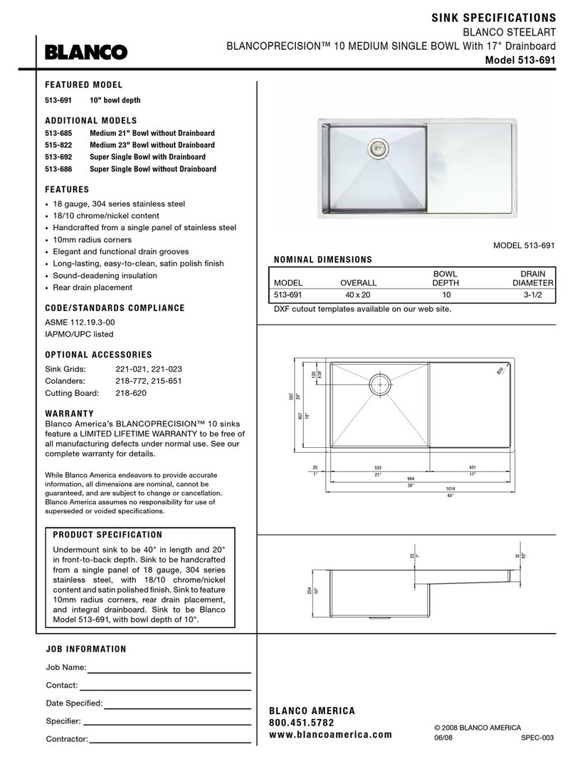 Blanco BlancoPrecision 513-691 Specification sheet Blanco BlancoPrecision 513-691 Specification sheet