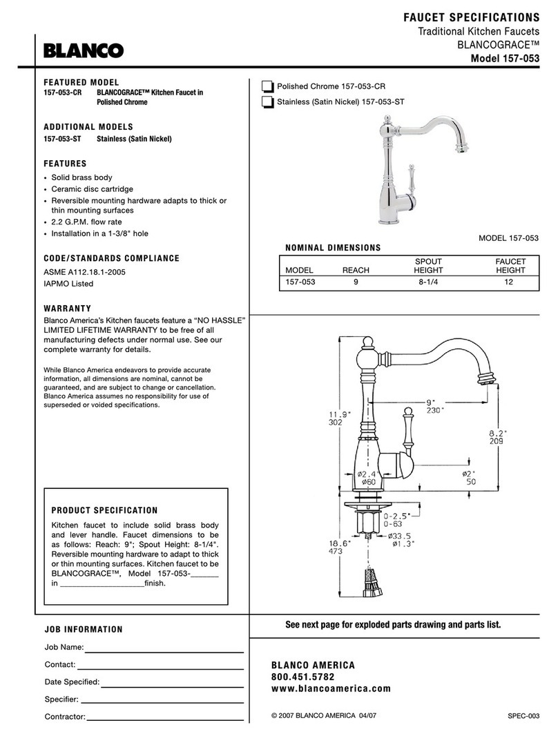 Blanco BLANCOGRACE 157-053 Specification sheet Blanco BLANCOGRACE 157-053 Specification sheet