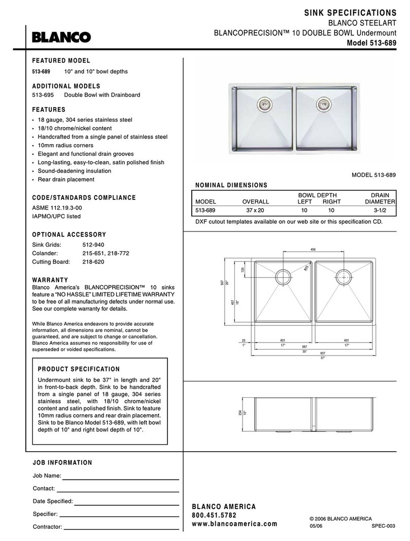 Blanco 10 Double Bowl Undermount 513-689 User manual