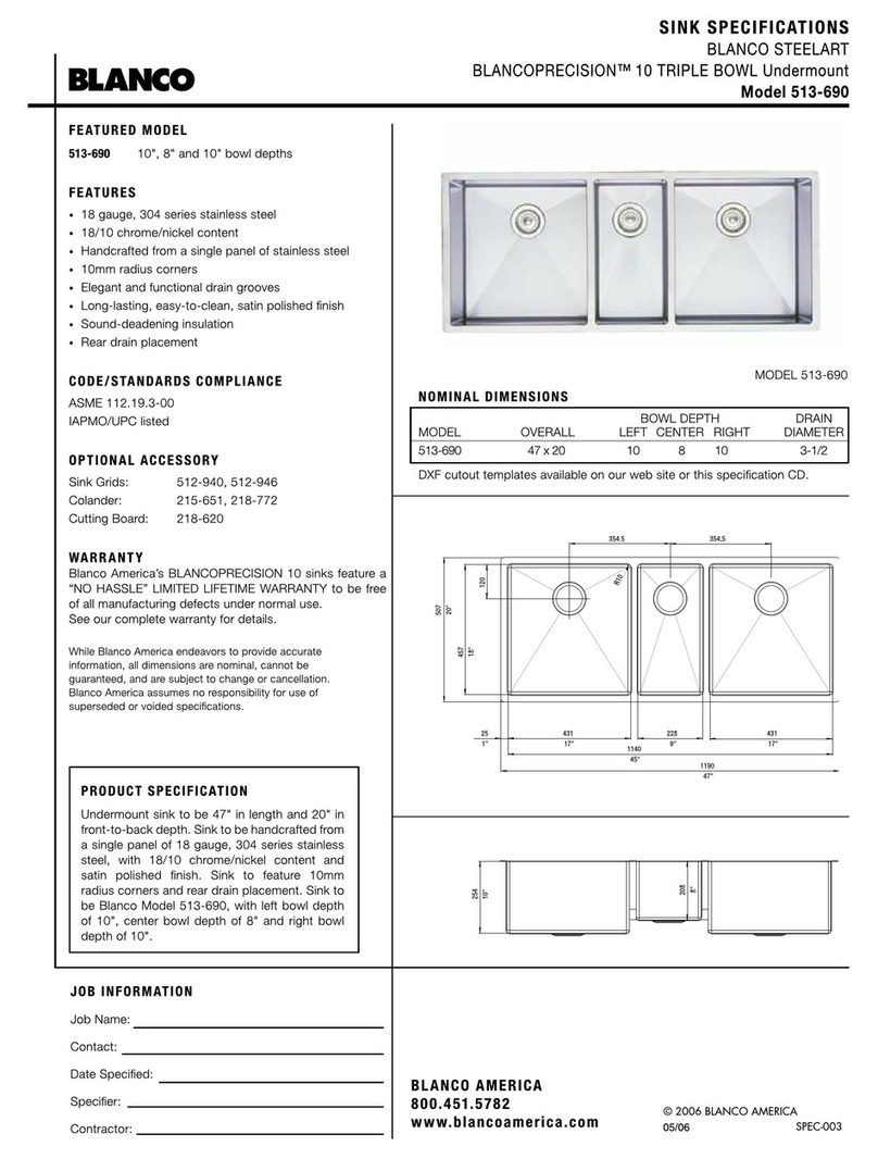 Blanco 10 Triple Bowl Undermount 513-690 Specifications