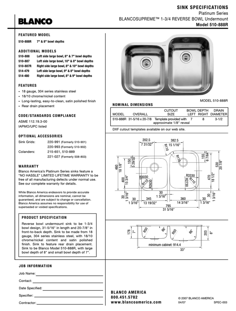 Blanco 1-3/4 Reverse Bowl Undermount 510-888R User manual Blanco 1-3/4 Reverse Bowl Undermount 510-888R User manual