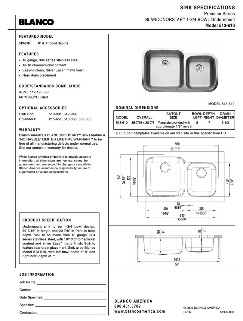 Blanco 1-3/4 Bowl Undermount 513-610 specification