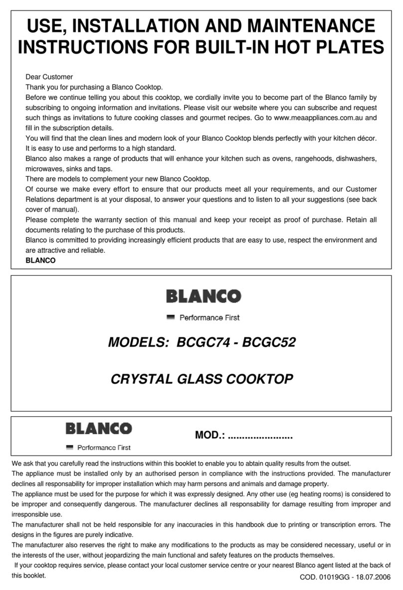 Blanco BCGC74 - BCGC52 Use and Installation Instructions