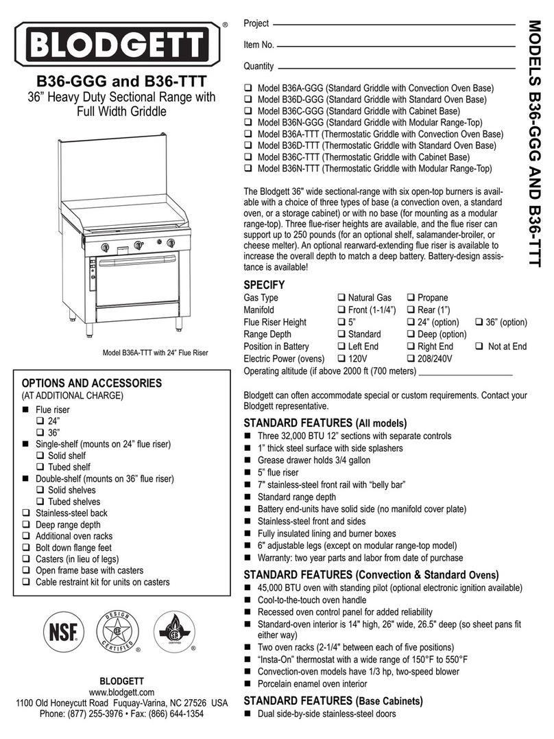Blodgett Saffire B36A-GGG Specification sheet