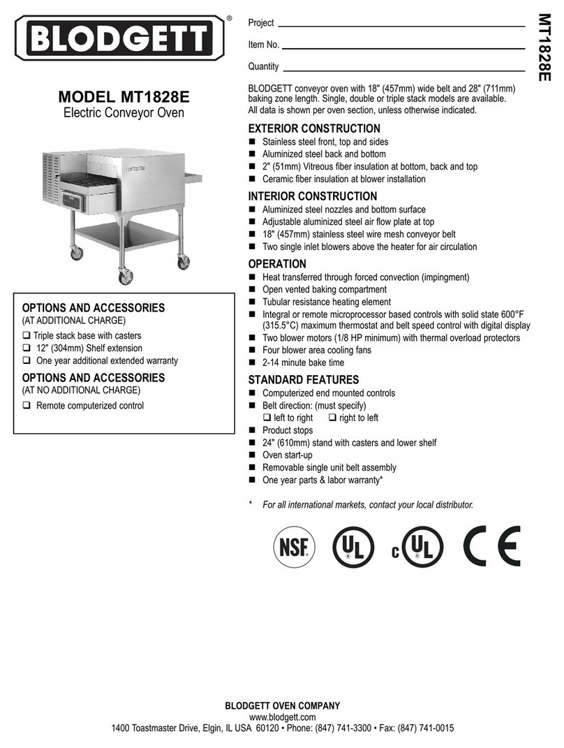 Blodgett ELECTRIC CONVEYOR OVEN MT1828E User manual