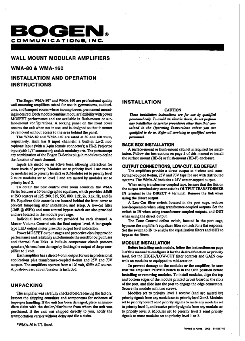 Bogen Wall Mount Modular Amplifier WMA80 User manual Bogen Wall Mount Modular Amplifier WMA80 User manual
