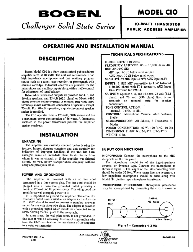 Bogen C10 Specification sheet Bogen C10 Specification sheet