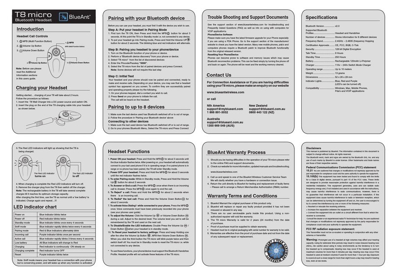 Blueant T8 micro user manual
