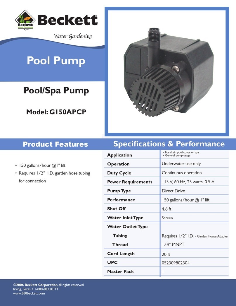 Beckett Pool/Spa Pump G150APCP Specification sheet Beckett Pool/Spa Pump G150APCP Specification sheet