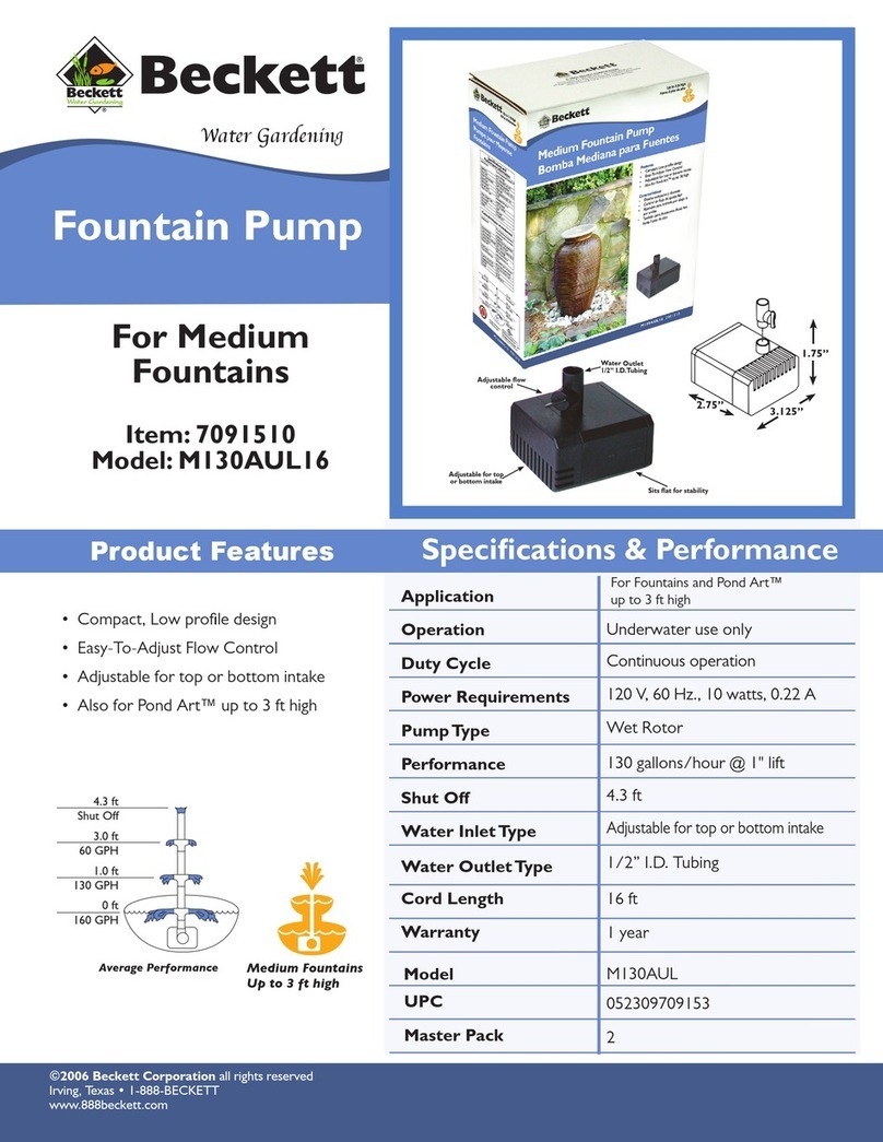 Beckett Fountain Pump M130AUL Specifications