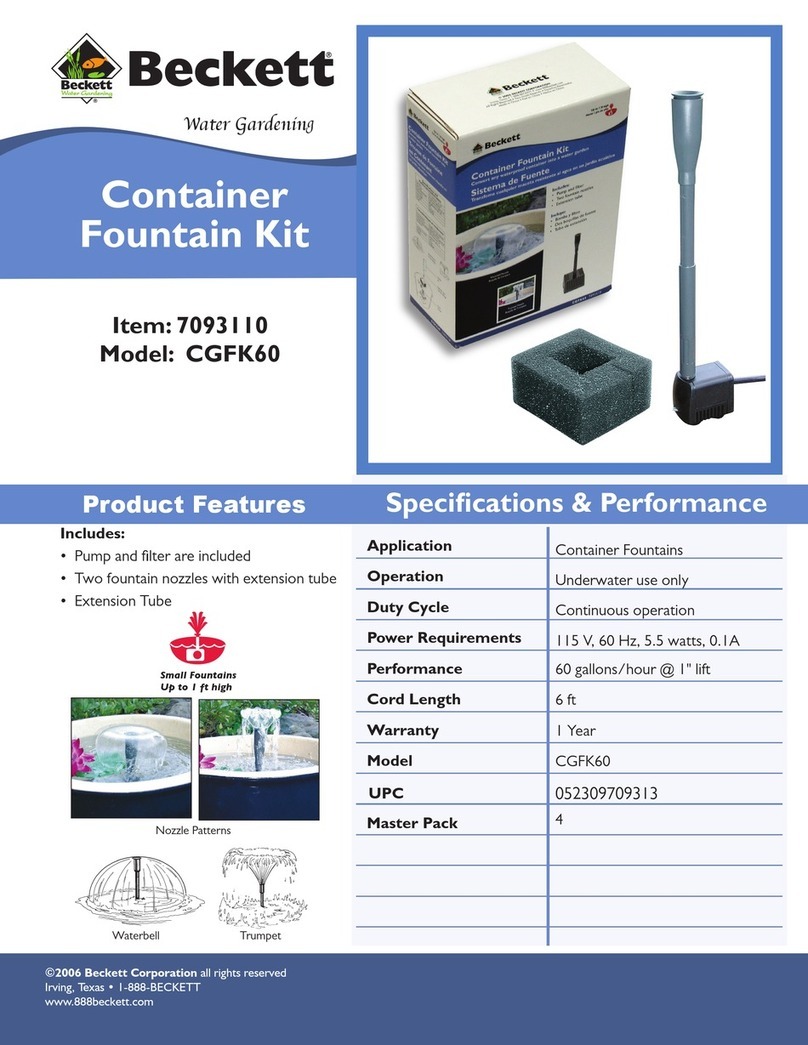 Beckett Container Fountain Kit CGFK60 Specifications Beckett Container Fountain Kit CGFK60 Specifications