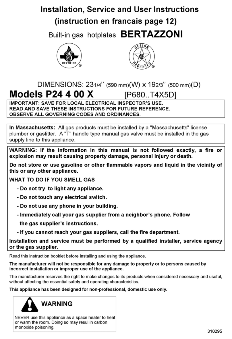 Bertazzoni P24400X Installation, service and user instructions