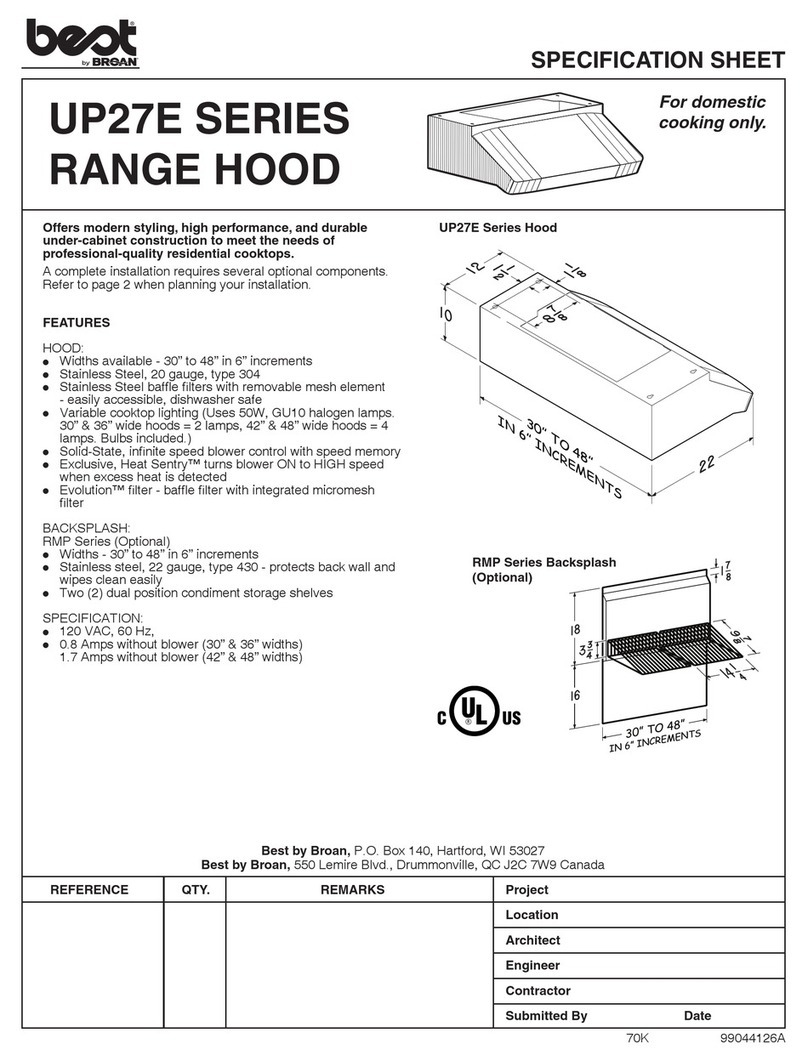 Broan Best UP27E Series Specification sheet Broan Best UP27E Series Specification sheet