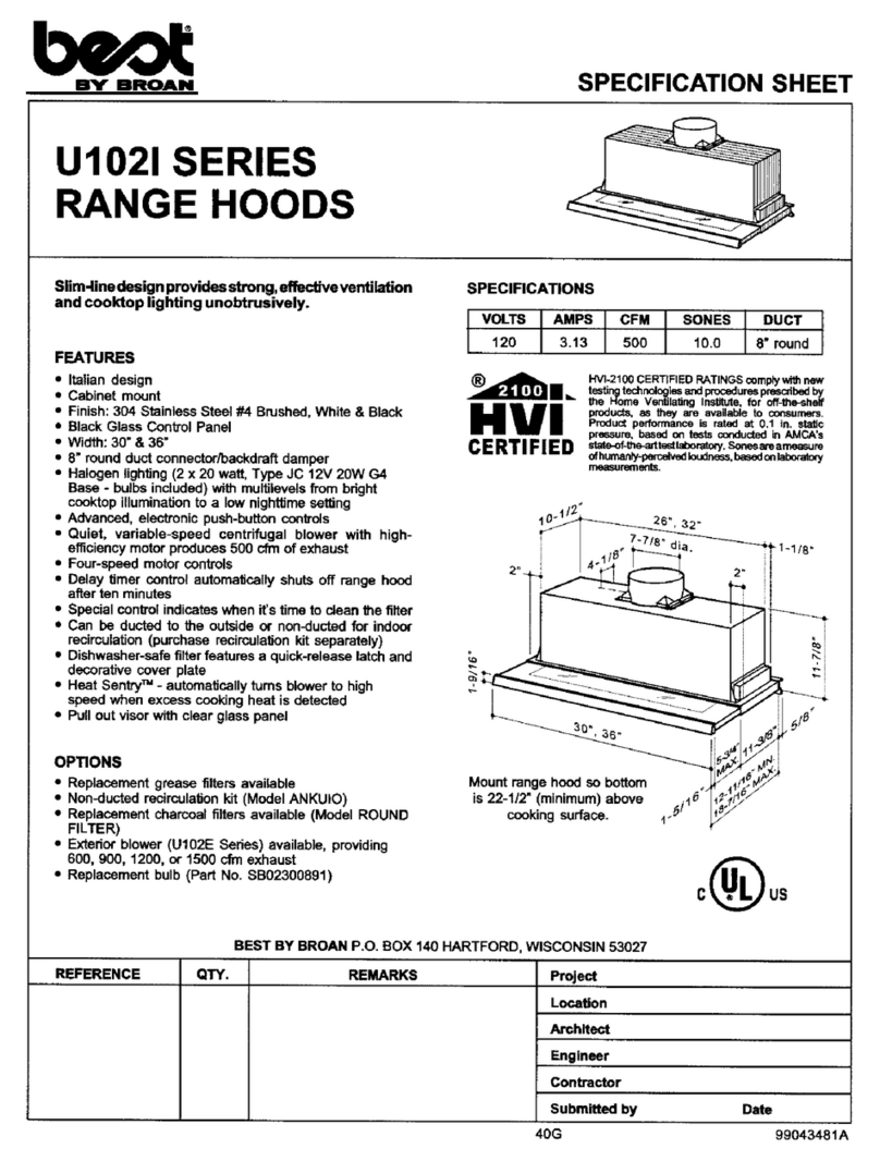 Broan U1021 Specification sheet Broan U1021 Specification sheet