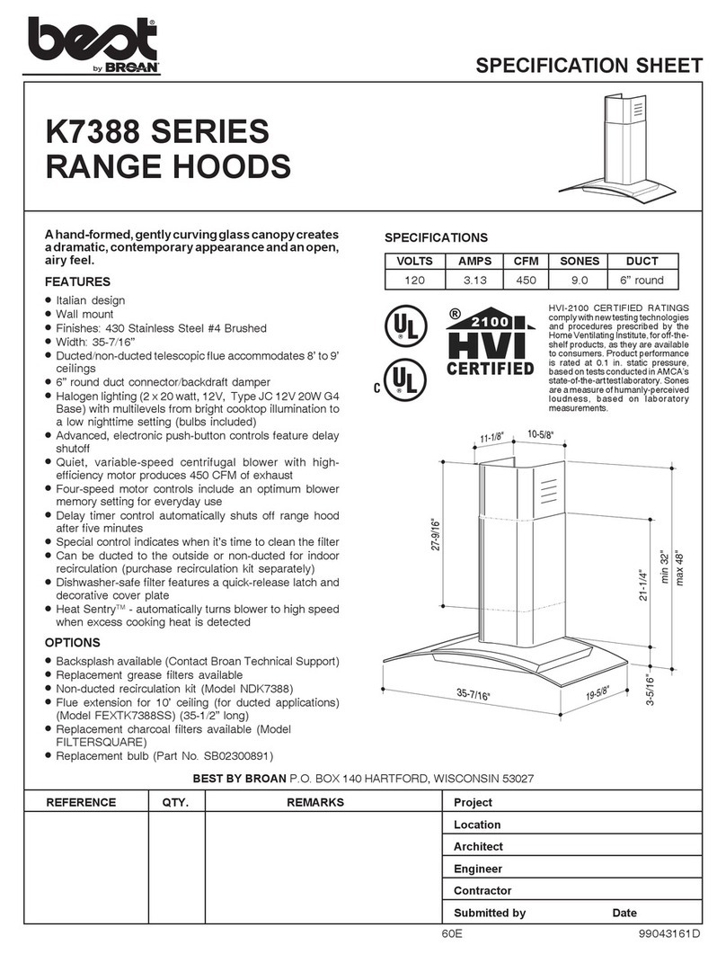 Broan Best K7388 Series Specification sheet