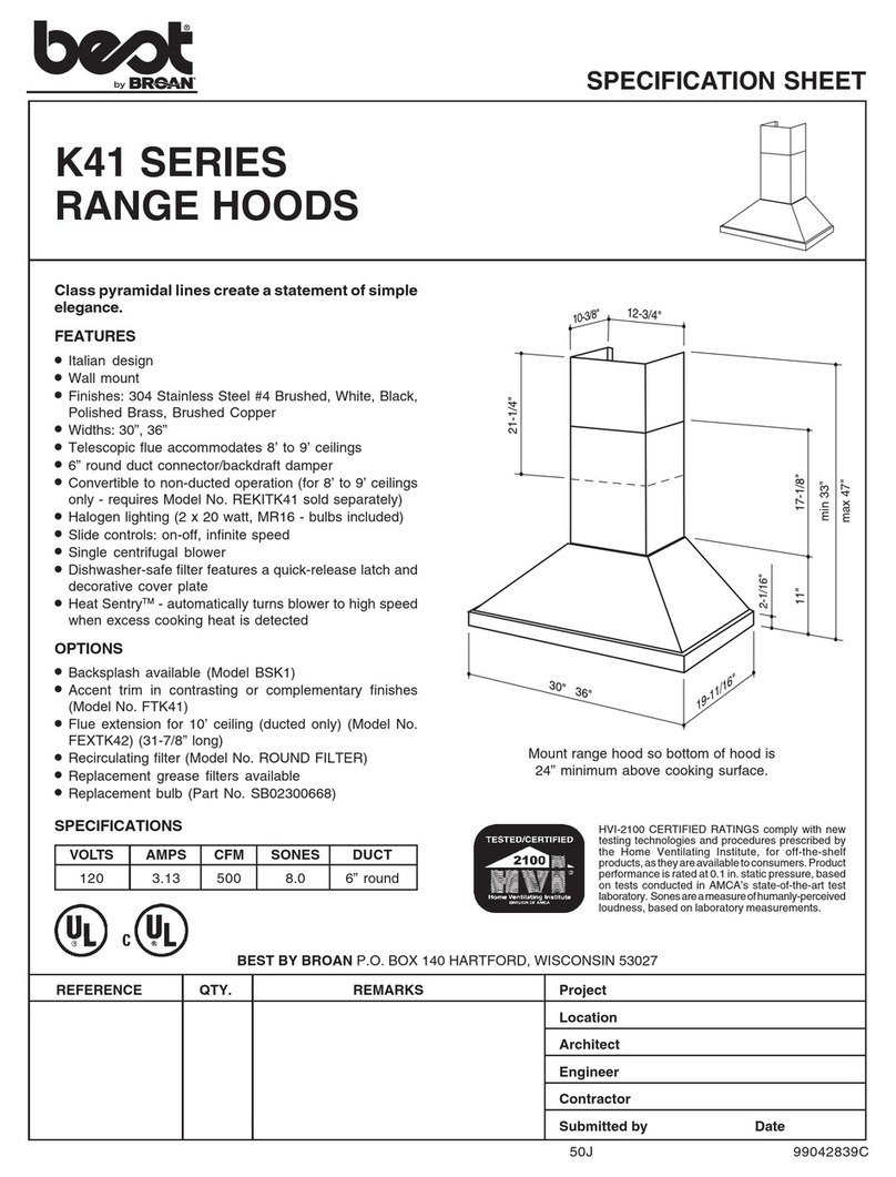 Broan Best K41 Series Specification sheet