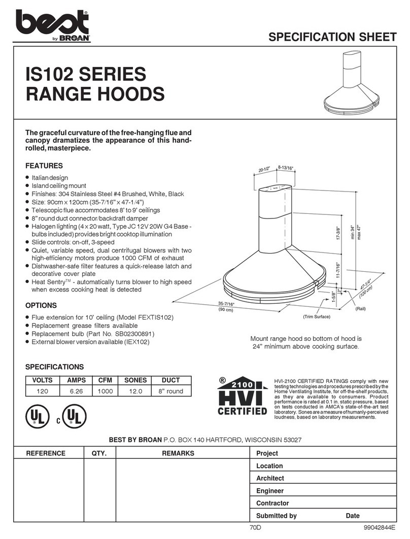 Broan Best IS102 Series Specification sheet