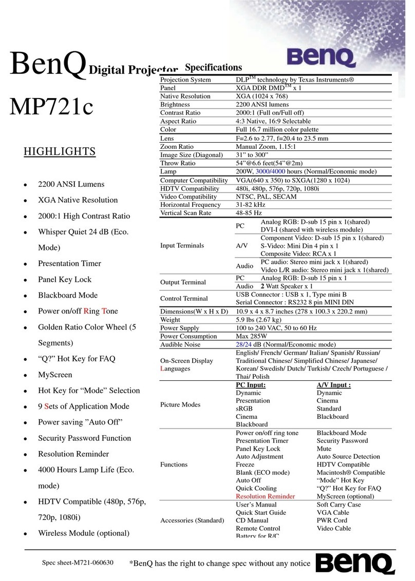 BenQ MP721c - XGA DLP Projector User manual BenQ MP721c - XGA DLP Projector User manual