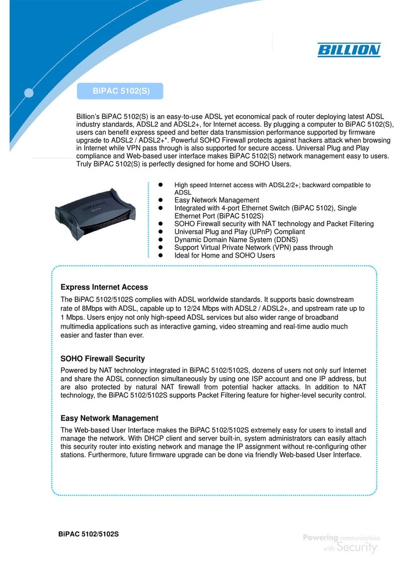 Billion (802.11g) ADSL2+ Modem/Router BIPAC 5102G User manual