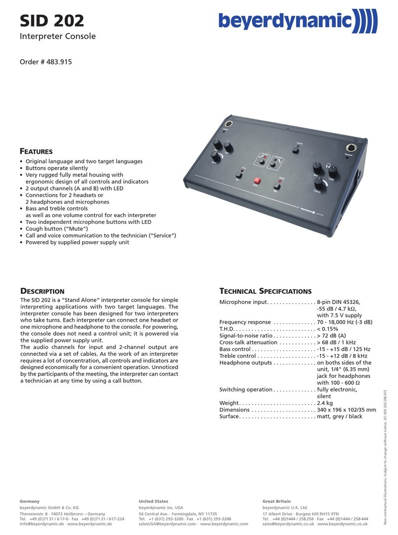 Beyerdynamic Interpreter Console SID 202 Specification sheet