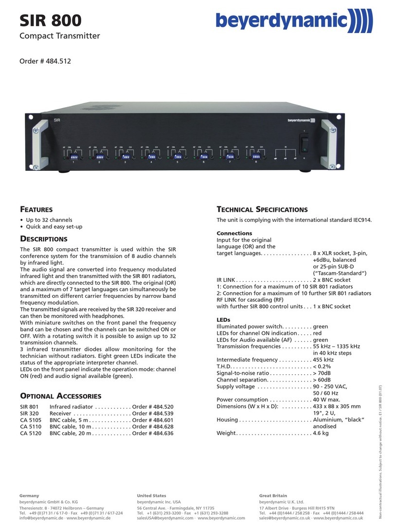 Beyerdynamic SIR 800 Specification sheet