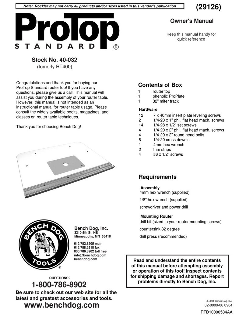 Bench Dog Tools ProTop Standard RT400 owner's manual