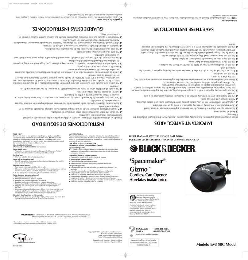 Black & Decker Spacemaker Gizmo EM150C Installation instructions