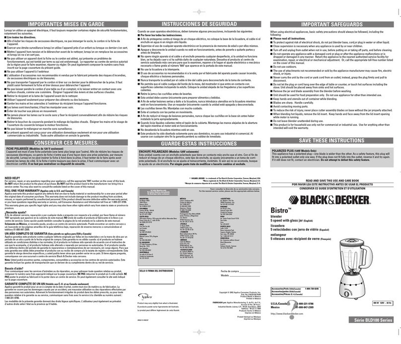 Black & Decker BISTRO BLD100 Series Use & care book