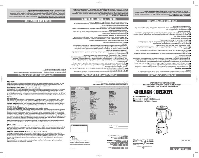 Black & Decker BLD100 Series Use and care book