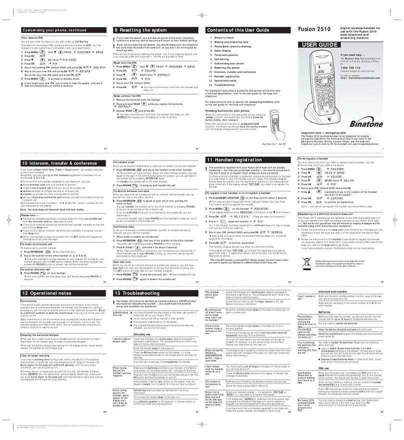 Binatone Fusion 2510 User manual