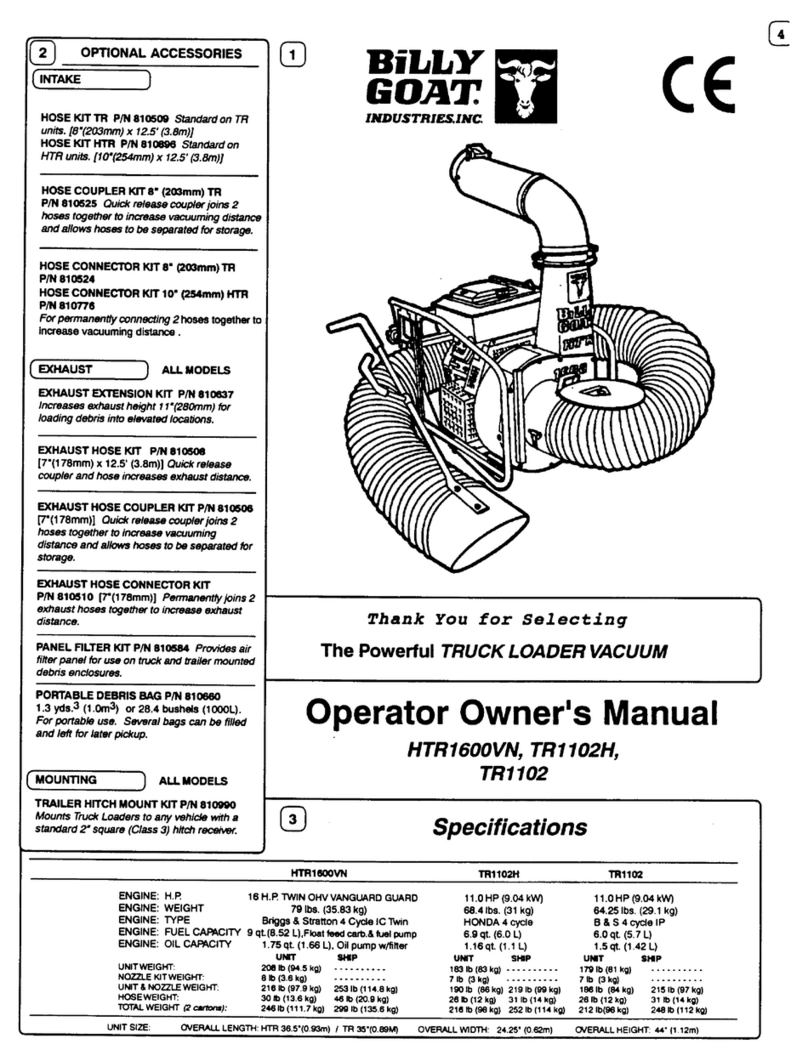 Billy Goat TR1102 Specifications and parts list