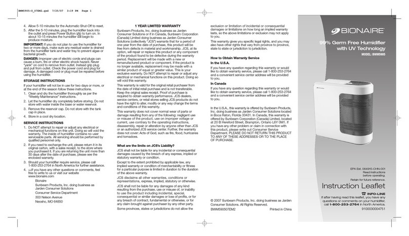 Bionaire BWM5905 Instruction leaflet