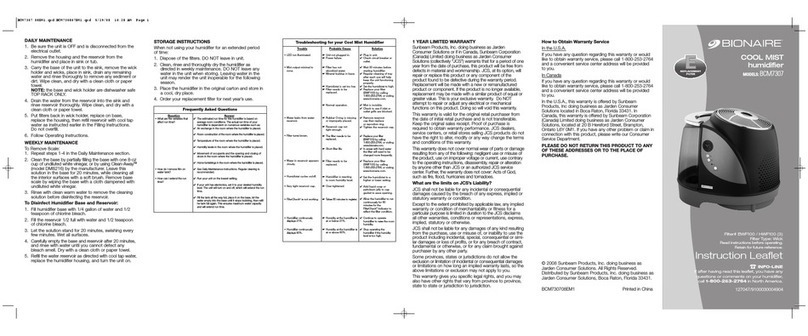 Bionaire BCM7307 Instruction leaflet