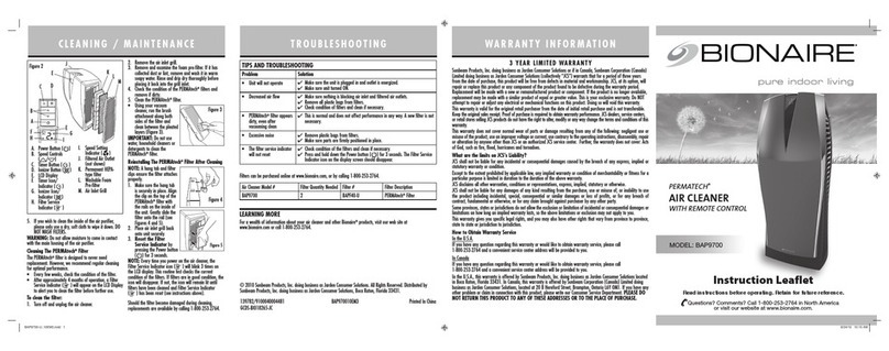 Bionaire BAP9700 Instruction leaflet
