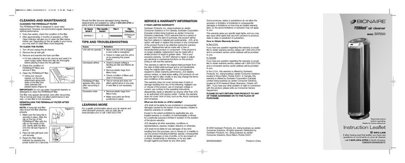 Bionaire PERMAtech BAP8500 Instruction leaflet